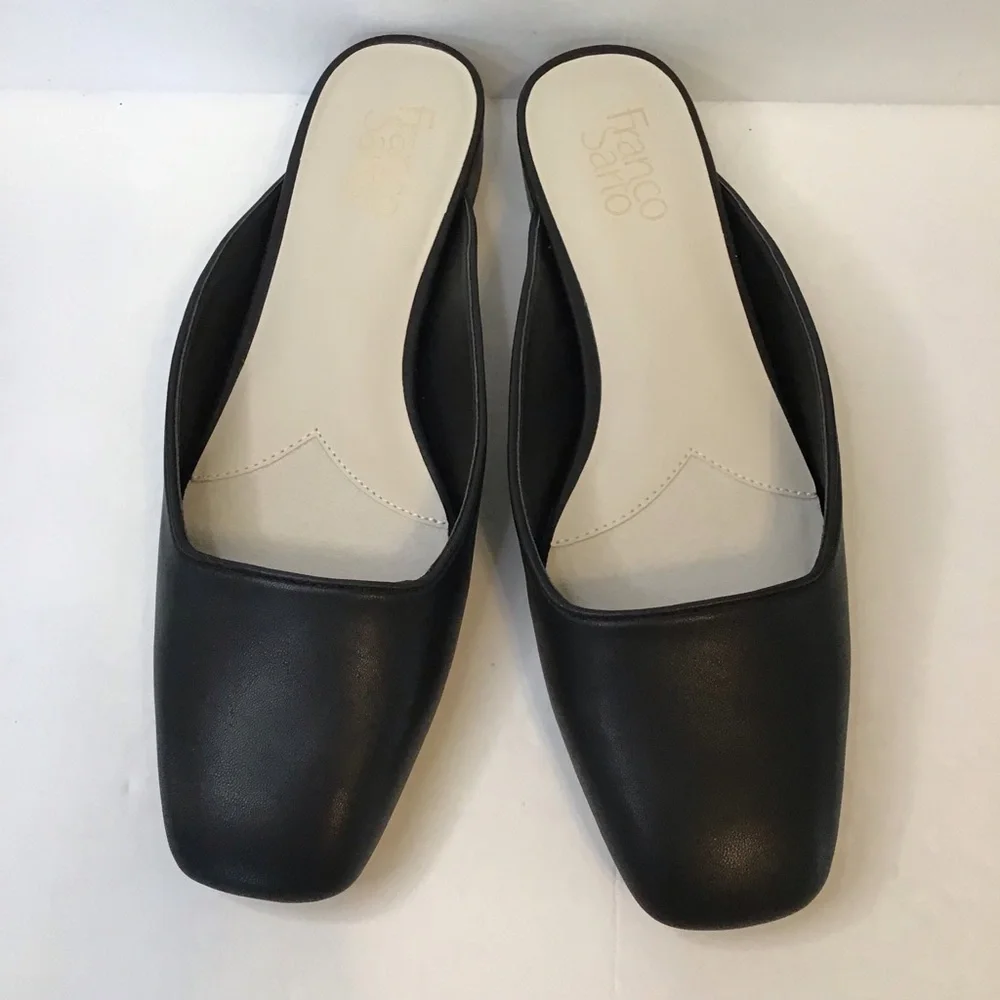 FRANCO SARTO Women's Black Faux Leather Square-Toe Slip-On Mules 8 NEW